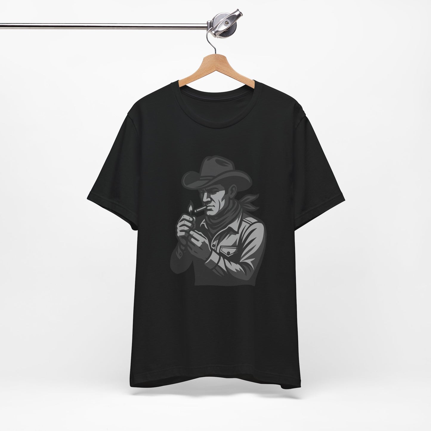Cowboy Lighting Up Graphic Tee Dark Theme – Western Rebel Vector Design with Classic Attitude