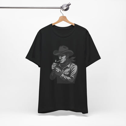 Cowboy Lighting Up Graphic Tee Dark Theme – Western Rebel Vector Design with Classic Attitude