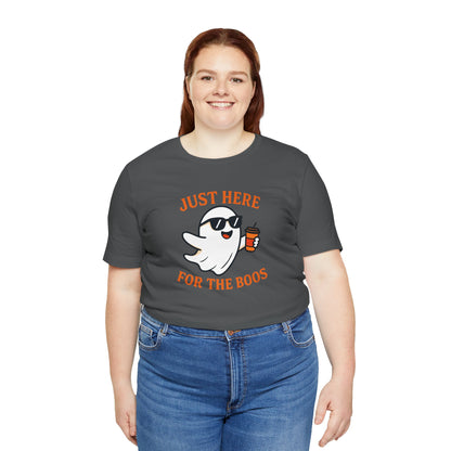 Just Here for the Boos Halloween Shirt – Funny Ghost Drinking Coffee Graphic Tee for Spooky Season