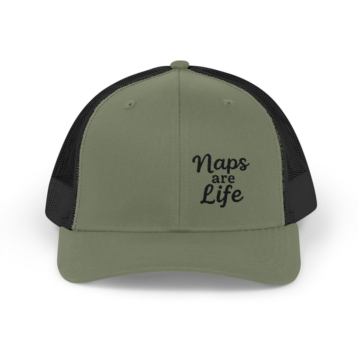 Naps Are Life Trucker Hat – Embroidered Funny Hat for Pro-Level Nappers. Black Letters