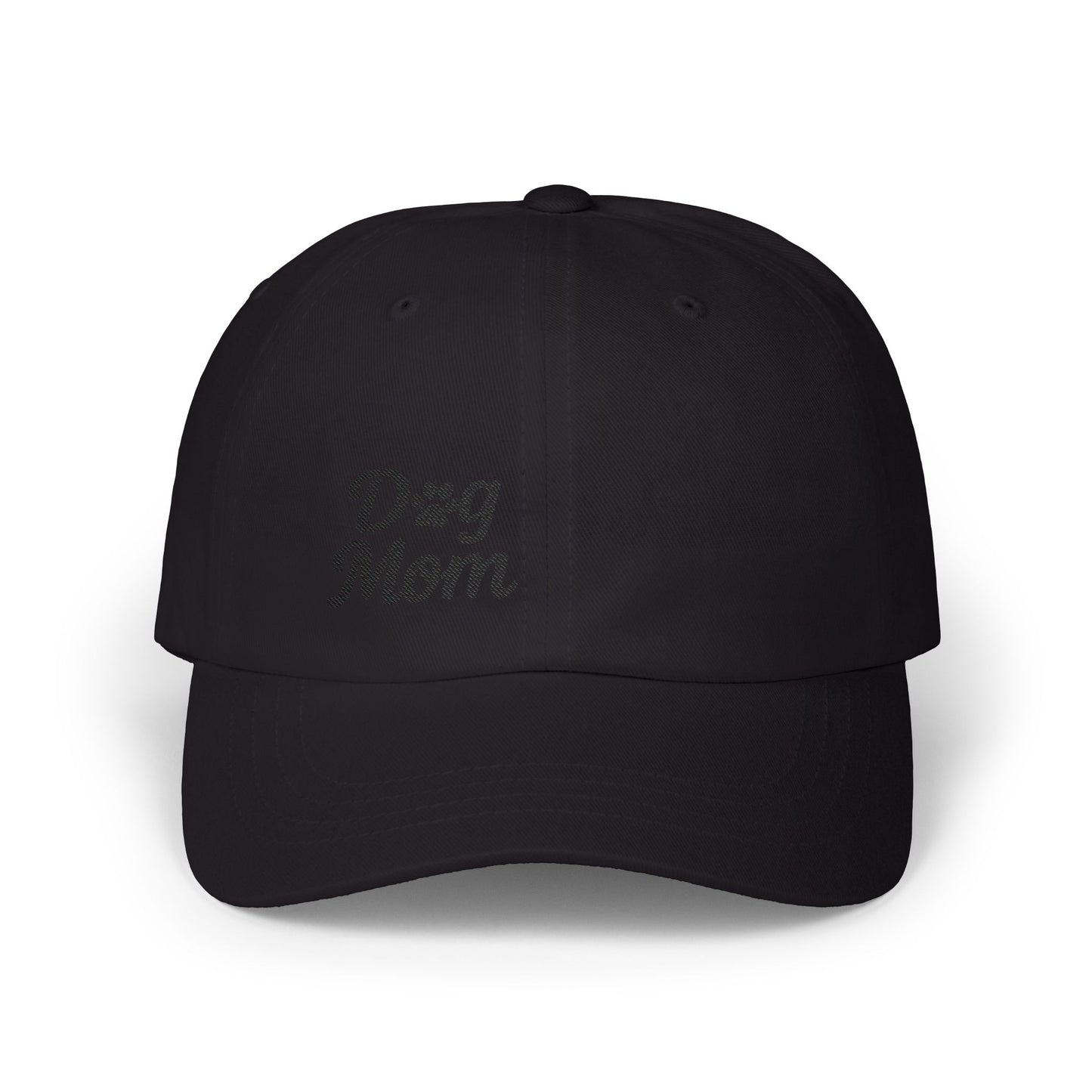 Dog Mom Classic Dad Hat – Embroidered Minimalist Dog Face Hat for Proud Pet Moms. Black Letters