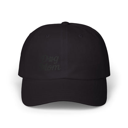 Dog Mom Classic Dad Hat – Embroidered Minimalist Dog Face Hat for Proud Pet Moms. Black Letters