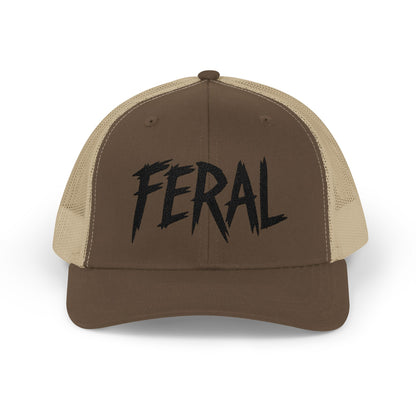 FERAL Embroidered Trucker Hat – Bold Statement Baseball Hat with Wild Energy Font for Rebels, Misfits, and Chaos Enthusiasts