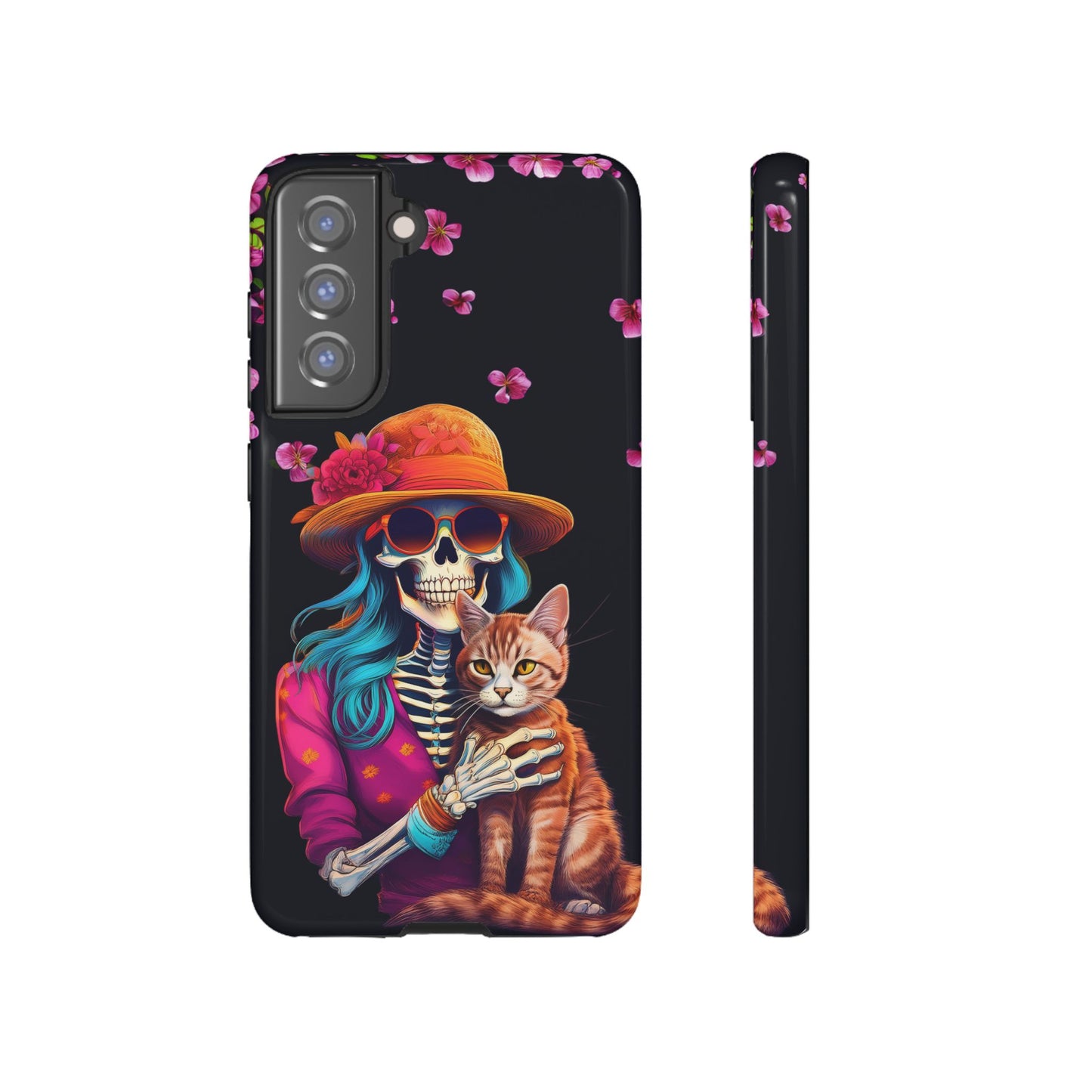 Skeleton holding a Cat Cell Phone Case 001