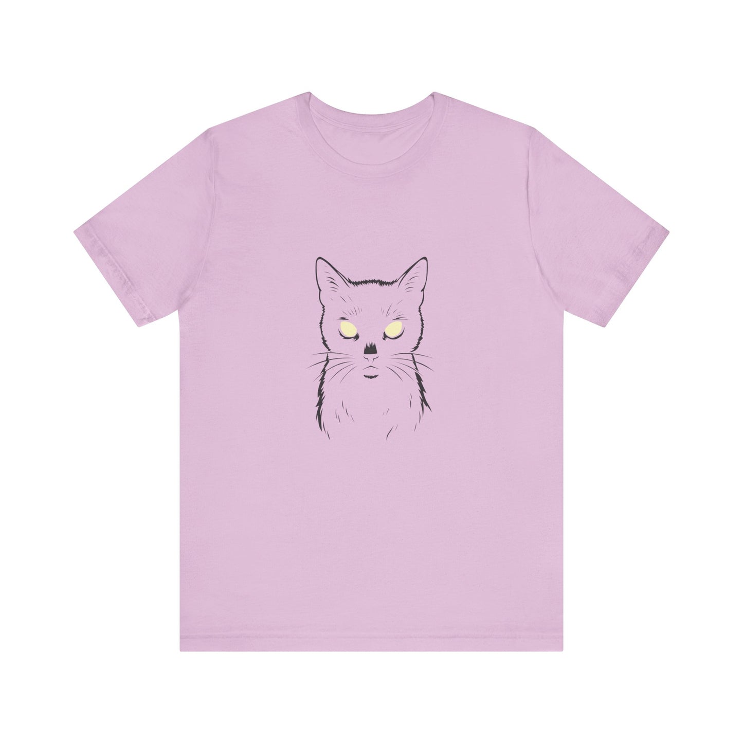 Ghost Cat Eyes Tee – Dark Theme Black Cat Outline with Transparent Face and Glowing Stare. Unisex Jersey Short Sleeve Tee