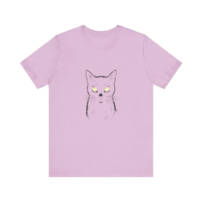 Ghost Cat Eyes Tee – Dark Theme Black Cat Outline with Transparent Face and Glowing Stare. Unisex Jersey Short Sleeve Tee
