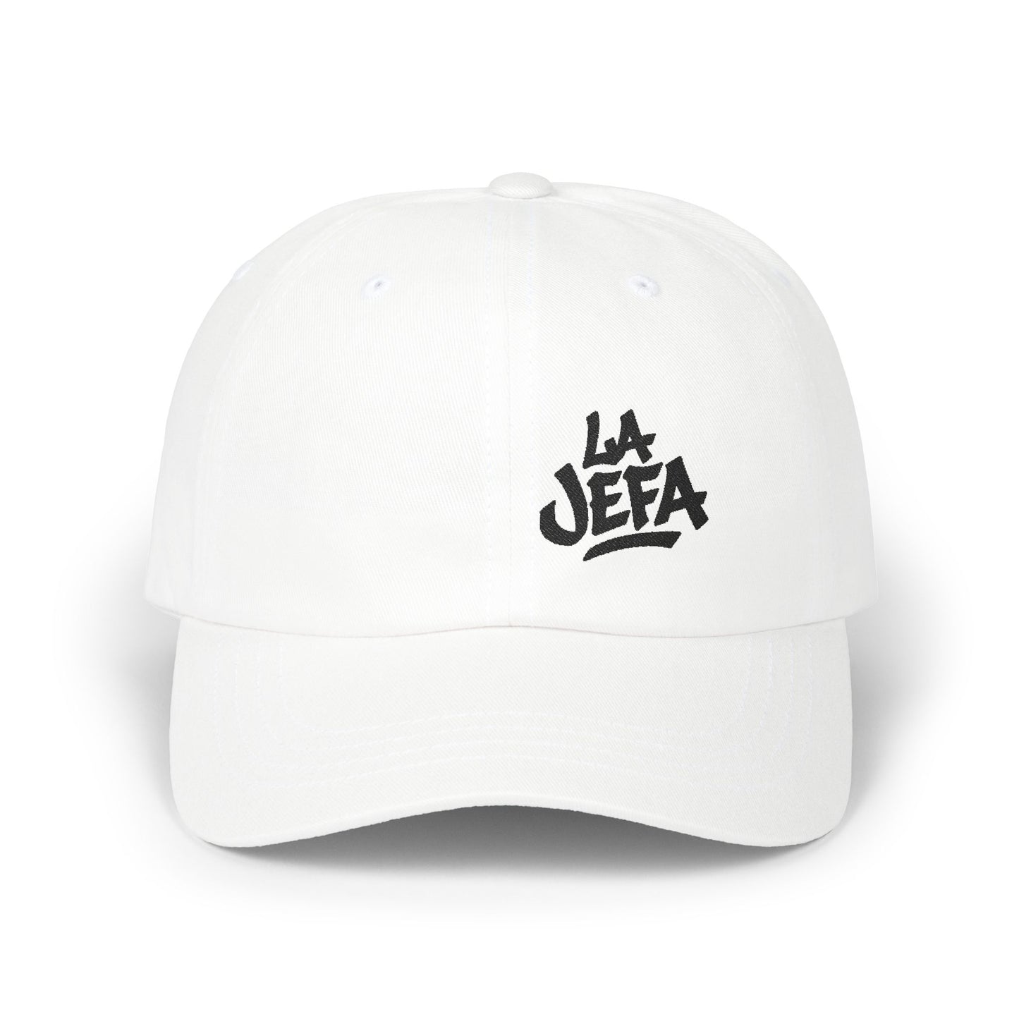 La Jefa Embroidered Classic Dad Hat – Bold Latina Boss Hat for Confident Women, Statement Streetwear, and Jefa Energy. Black Letters