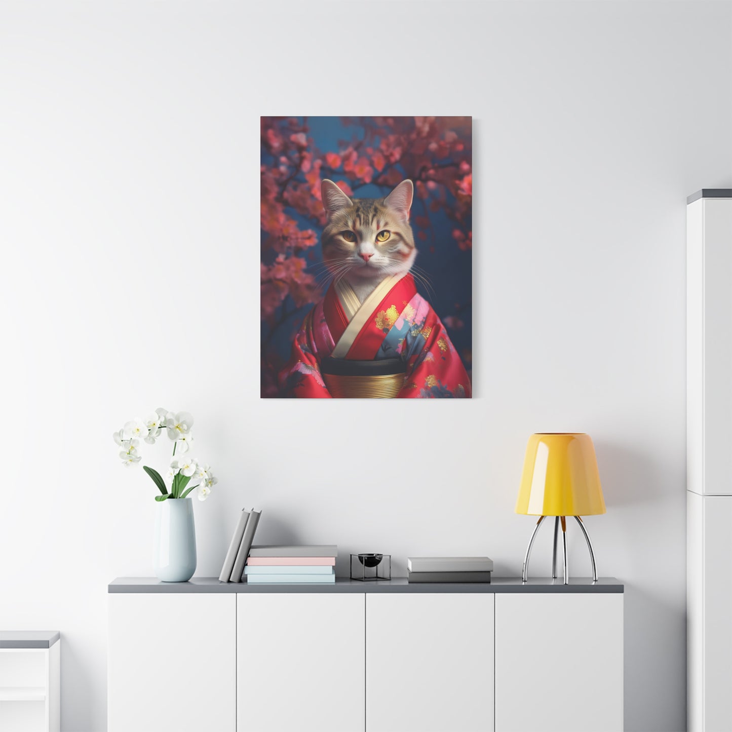 Cat Geisha Canvas Art | Stretched Matte Wall Decor 002