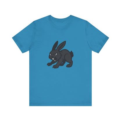 Angry Bunny Graphic T-Shirt – Fierce Black Rabbit Dark Theme Design on Dark Tee for Streetwear, Gym Style, or Bold Animal Aesthetic. Unisex Jersey Short Sleeve Tee