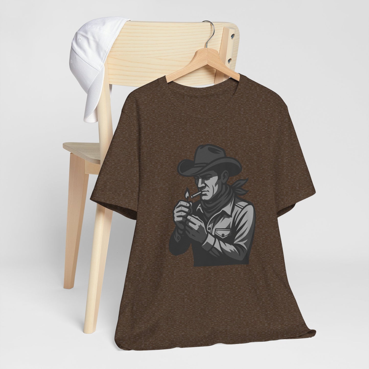 Cowboy Lighting Up Graphic Tee Dark Theme – Western Rebel Vector Design with Classic Attitude