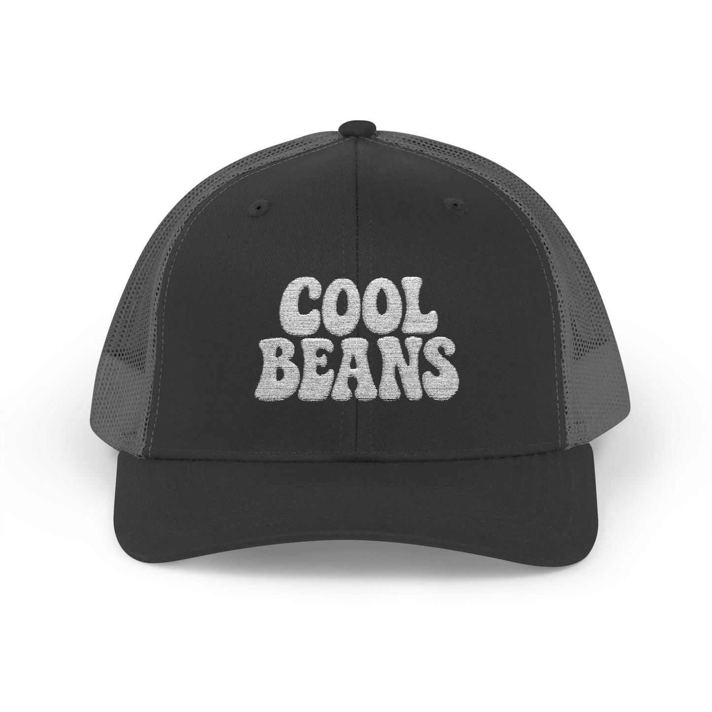 Cool Beans Trucker Hat – Embroidered Funny Minimalist Hat for Dry Humor and Casual Vibes. White Letters