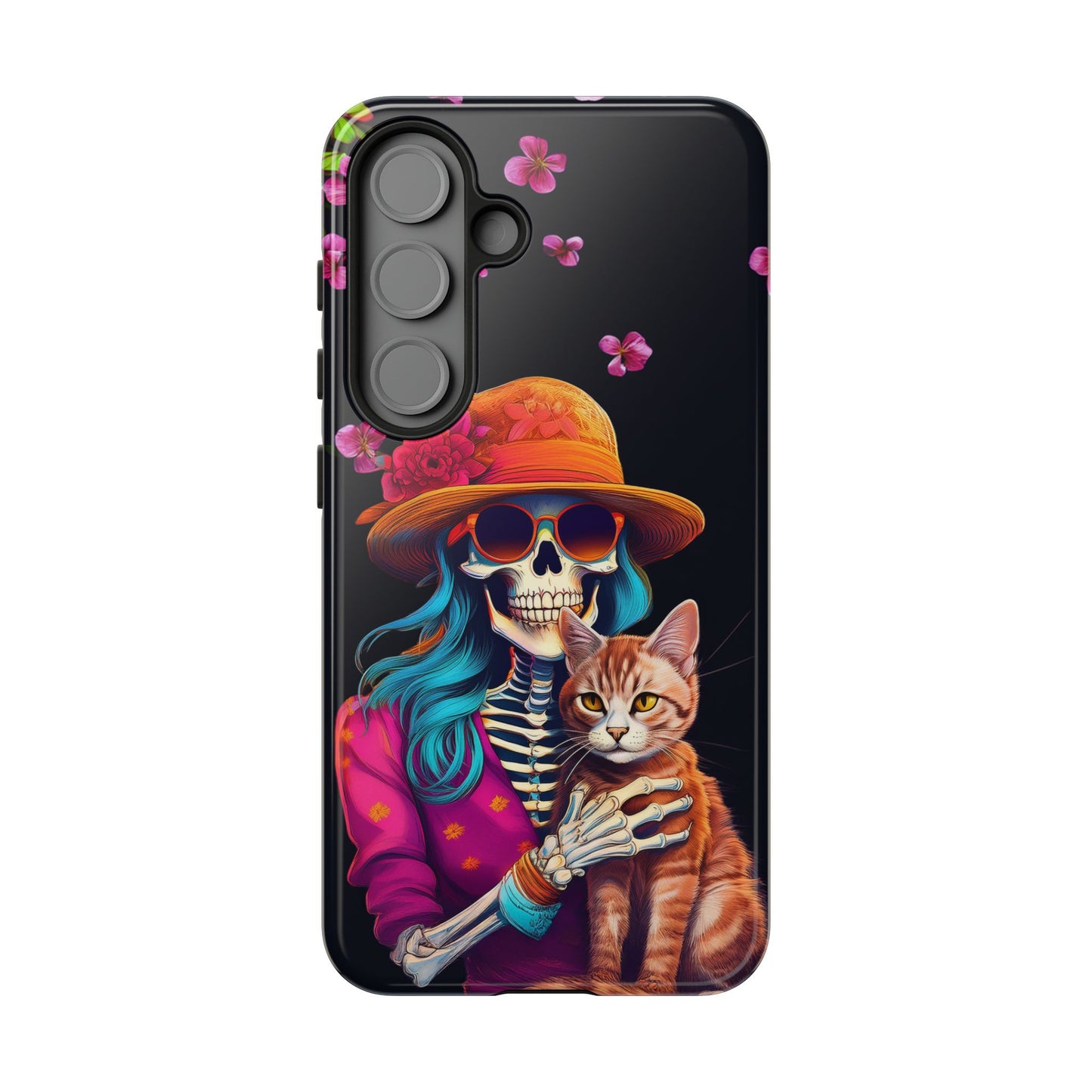 Skeleton holding a Cat Cell Phone Case 001