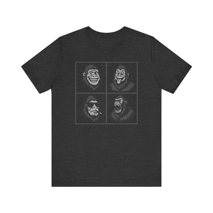 Bigfoot Expression Collage Graphic Tee Dark Theme – Funny and Fierce Sasquatch Faces Design