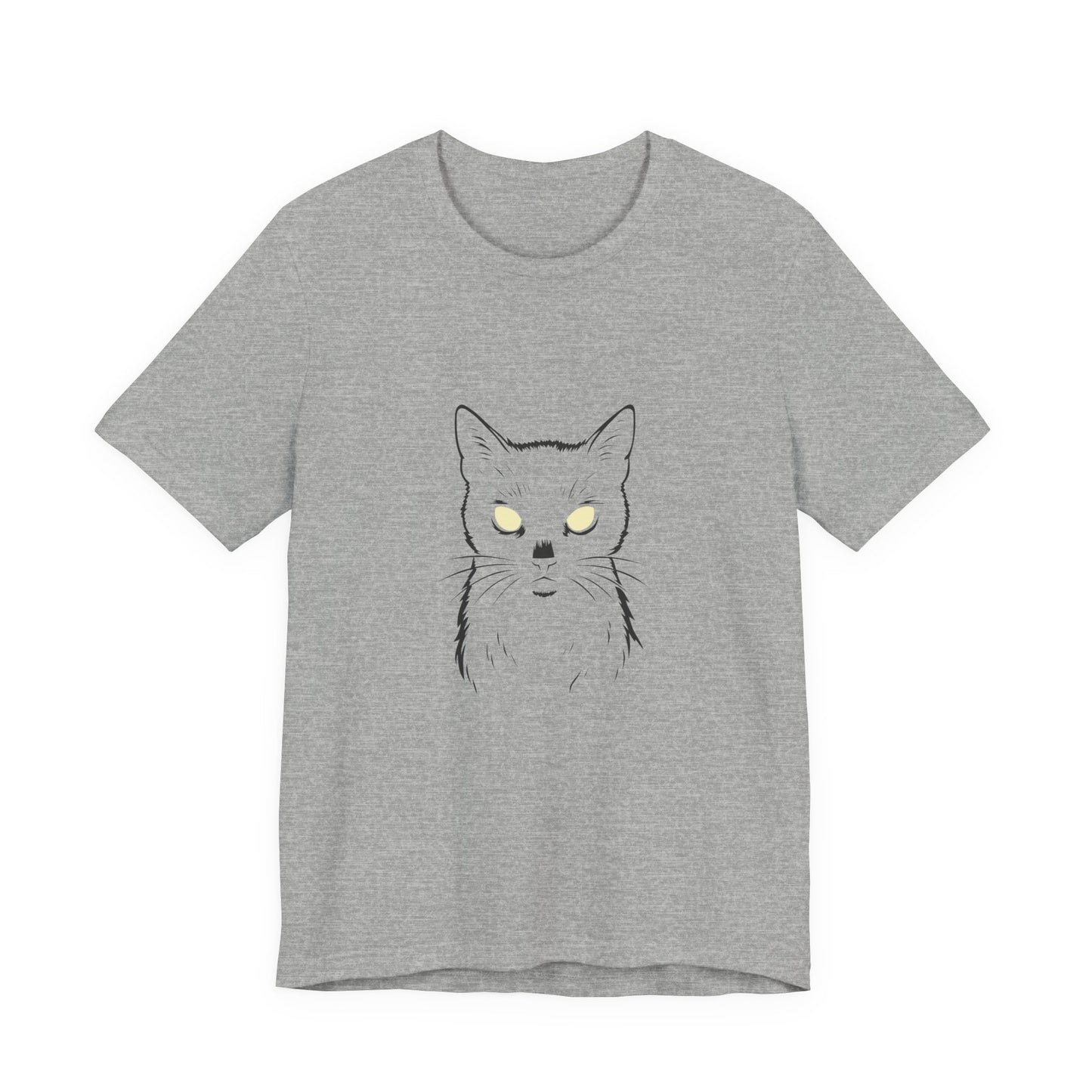 Ghost Cat Eyes Tee – Dark Theme Black Cat Outline with Transparent Face and Glowing Stare. Unisex Jersey Short Sleeve Tee