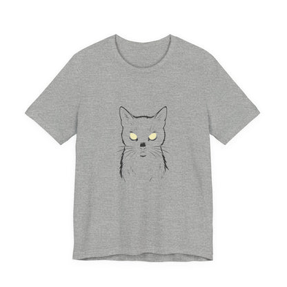 Ghost Cat Eyes Tee – Dark Theme Black Cat Outline with Transparent Face and Glowing Stare. Unisex Jersey Short Sleeve Tee