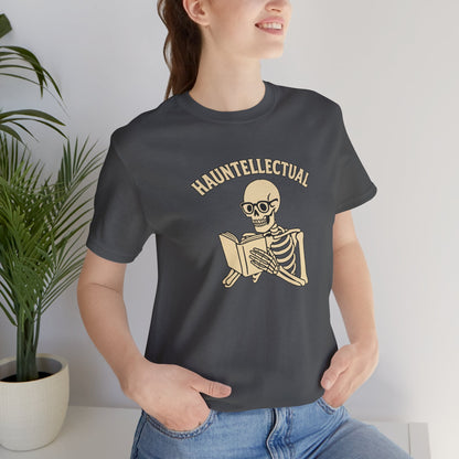 Hauntellectual Halloween Shirt – Funny Skeleton Reading Book Tee for Spooky Smart People