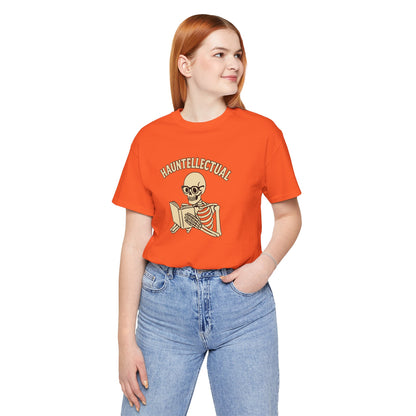 Hauntellectual Halloween Shirt – Funny Skeleton Reading Book Tee for Spooky Smart People