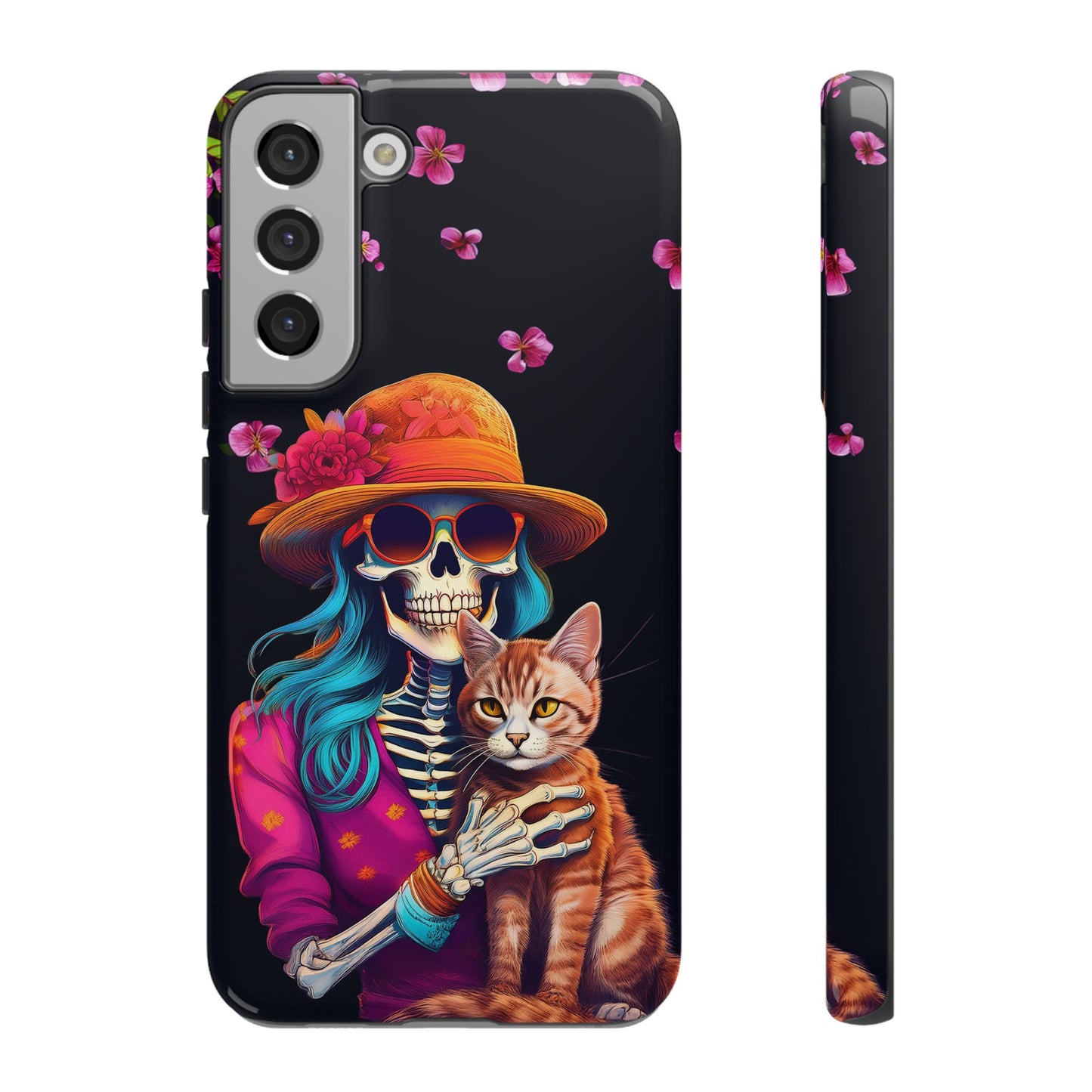 Skeleton holding a Cat Cell Phone Case 001