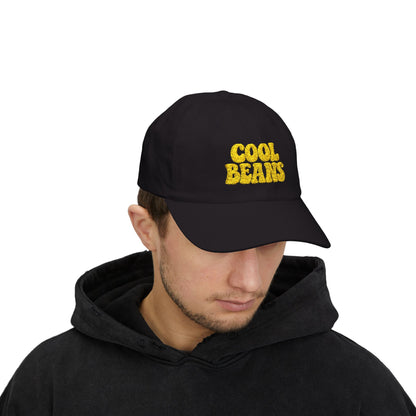 Cool Beans Classic Dad Hat – Embroidered Minimalist Text Hat for Chill Vibes and Quiet Comedy Fans. Yellow Letters