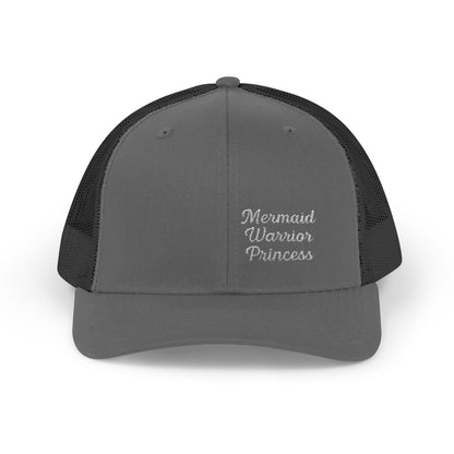Mermaid Warrior Princess Trucker Hat – Embroidered Bold Text Hat for Magical Queens. White Letters