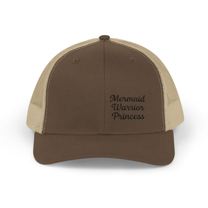 Mermaid Warrior Princess Trucker Hat – Embroidered Bold Text Hat for Magical Queens. Black Letters