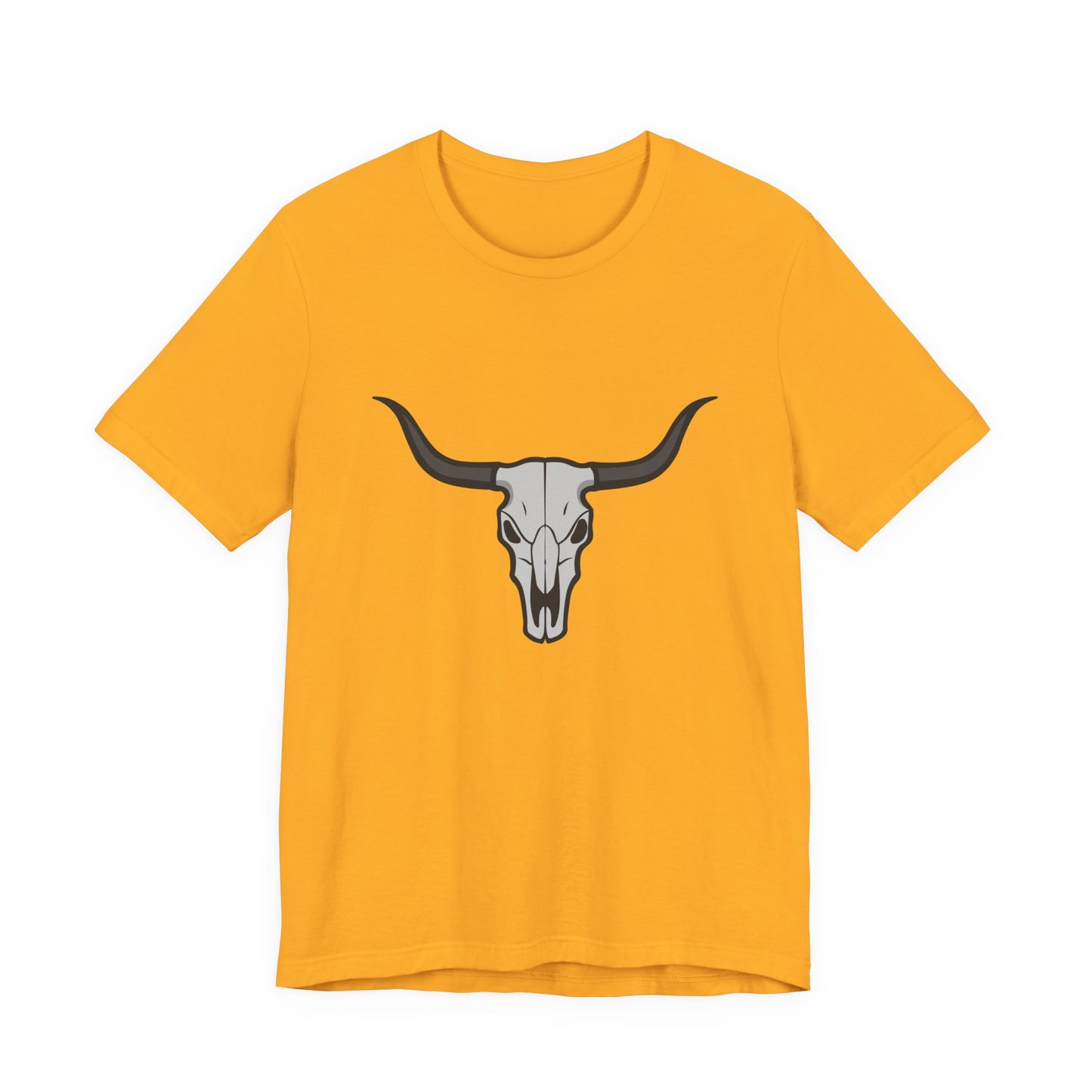 Dark Theme Steer Skull Shirt – Western Cow Skull Graphic in Grey and Black for Desert Gothic Vibes. Unisex Jersey Short Sleeve Tee