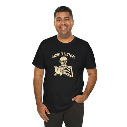 Hauntellectual Halloween Shirt – Funny Skeleton Reading Book Tee for Spooky Smart People