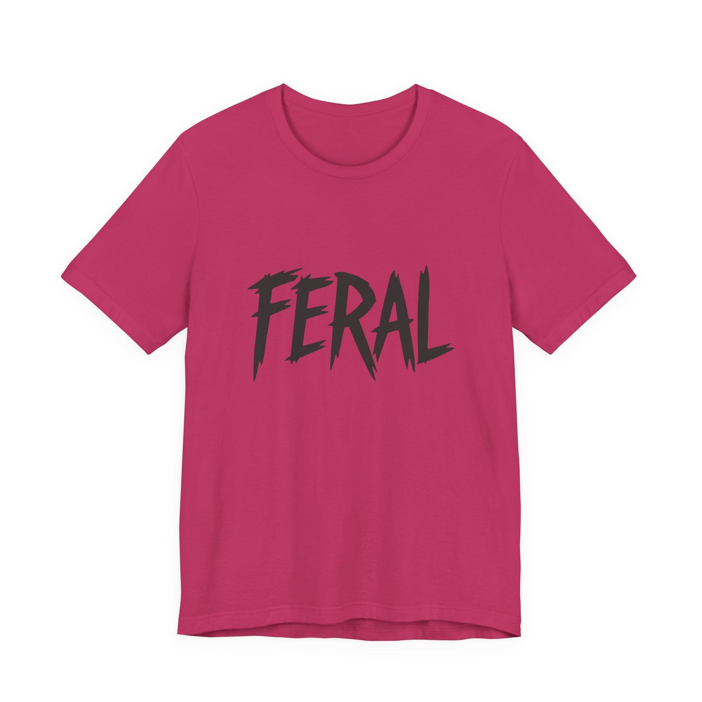 FERAL Text Graphic T-Shirt – Bold Dark Theme Lettering on Black Tee with Untamed Energy and Subtle Modern Ghost Effect. Unisex Jersey Short Sleeve Tee