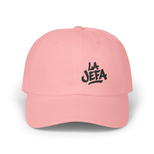 La Jefa Embroidered Classic Dad Hat – Bold Latina Boss Hat for Confident Women, Statement Streetwear, and Jefa Energy. Black Letters