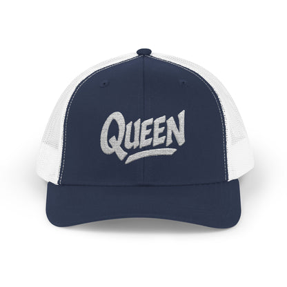 Queen Trucker Hat – Embroidered Crown Hat for Confident Women. White Letters
