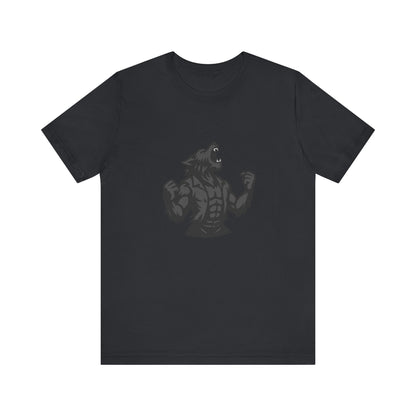 Werewolf Transformation T-Shirt – Dark Theme Grayscale Muscular Monster Design on Black Tee with Savage Energy and Modern Ghost Effect. Unisex Jersey Short Sleeve Tee