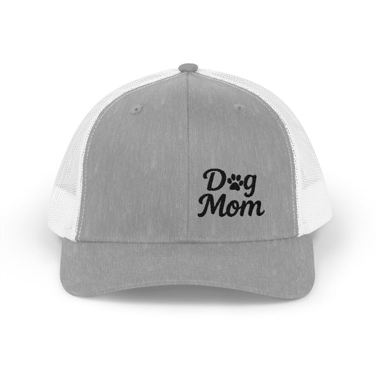 Dog Mom Trucker Hat – Embroidered Minimalist Dog Face Hat for Proud Pet Moms and Dog-Loving Style. Black Letters