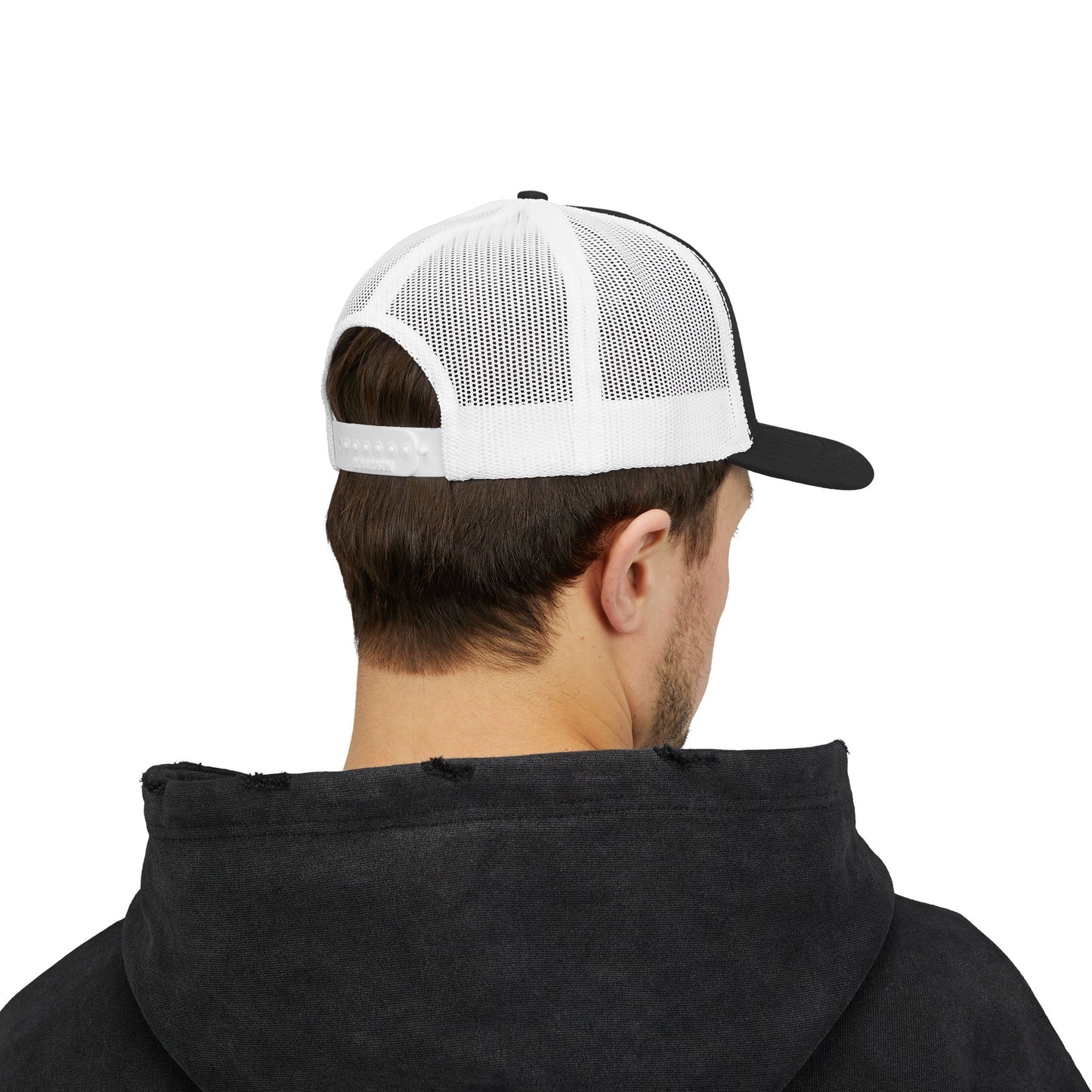 El Jefe Trucker Hat – Embroidered Bold Text Hat for Boss Energy, Leadership Style, and Latin Flair. Blue Letters
