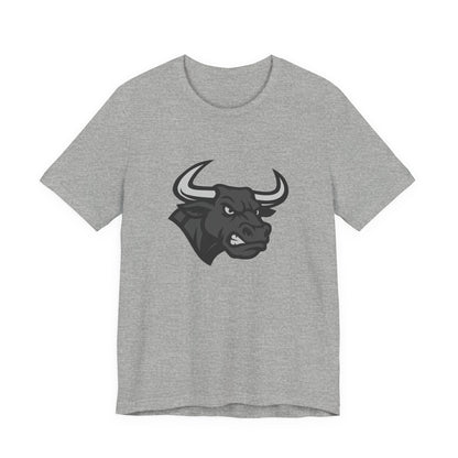 Angry Bull Graphic T-Shirt – Dark Theme Grayscale Bull Head Design on Black Tee for Streetwear, Gym, or Bold Urban Style. Unisex Jersey Short Sleeve Tee