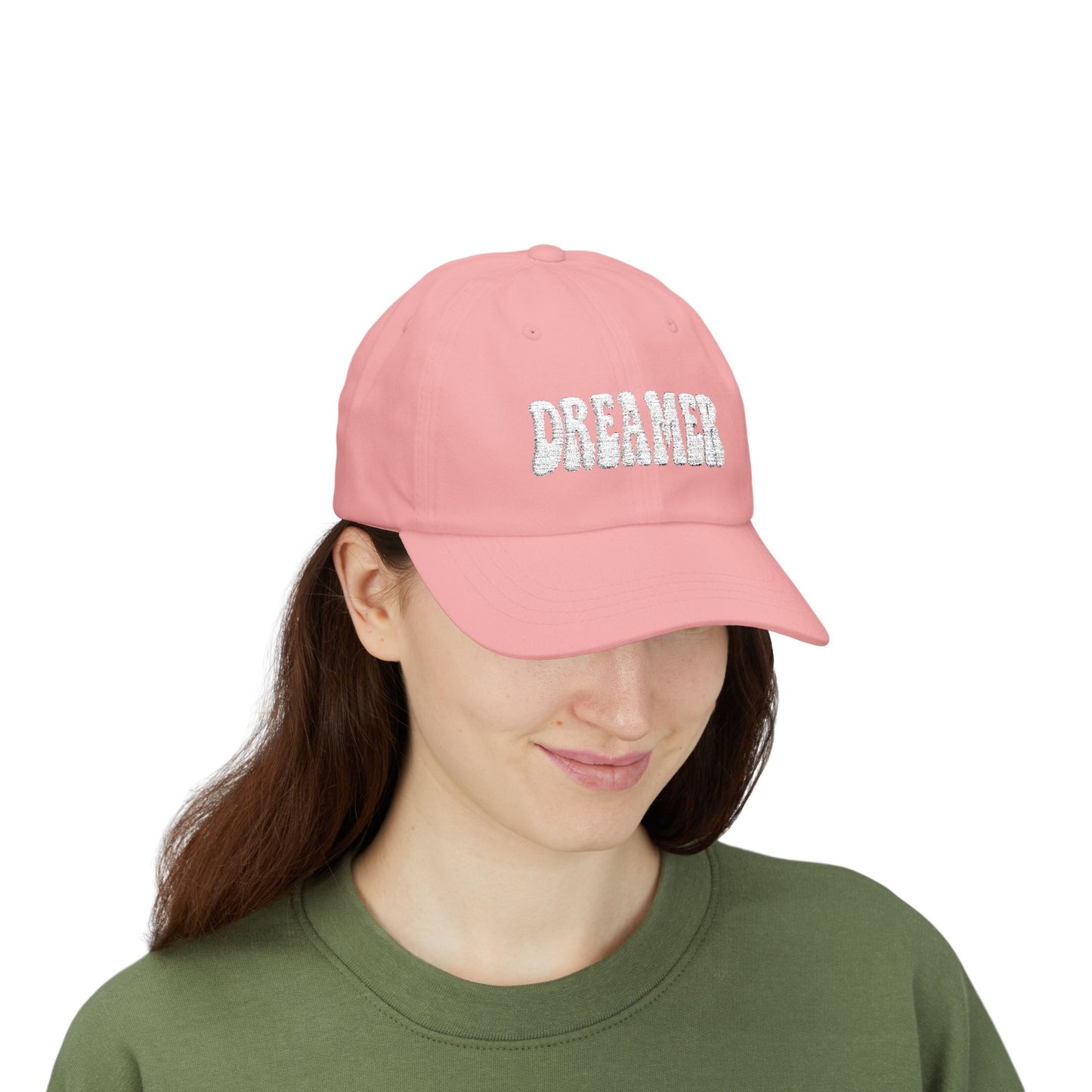 Dreamer Classic Dad Hat – Embroidered Minimalist Script Hat for Visionaries, Creatives, and Chill Daydreamers. White Letters