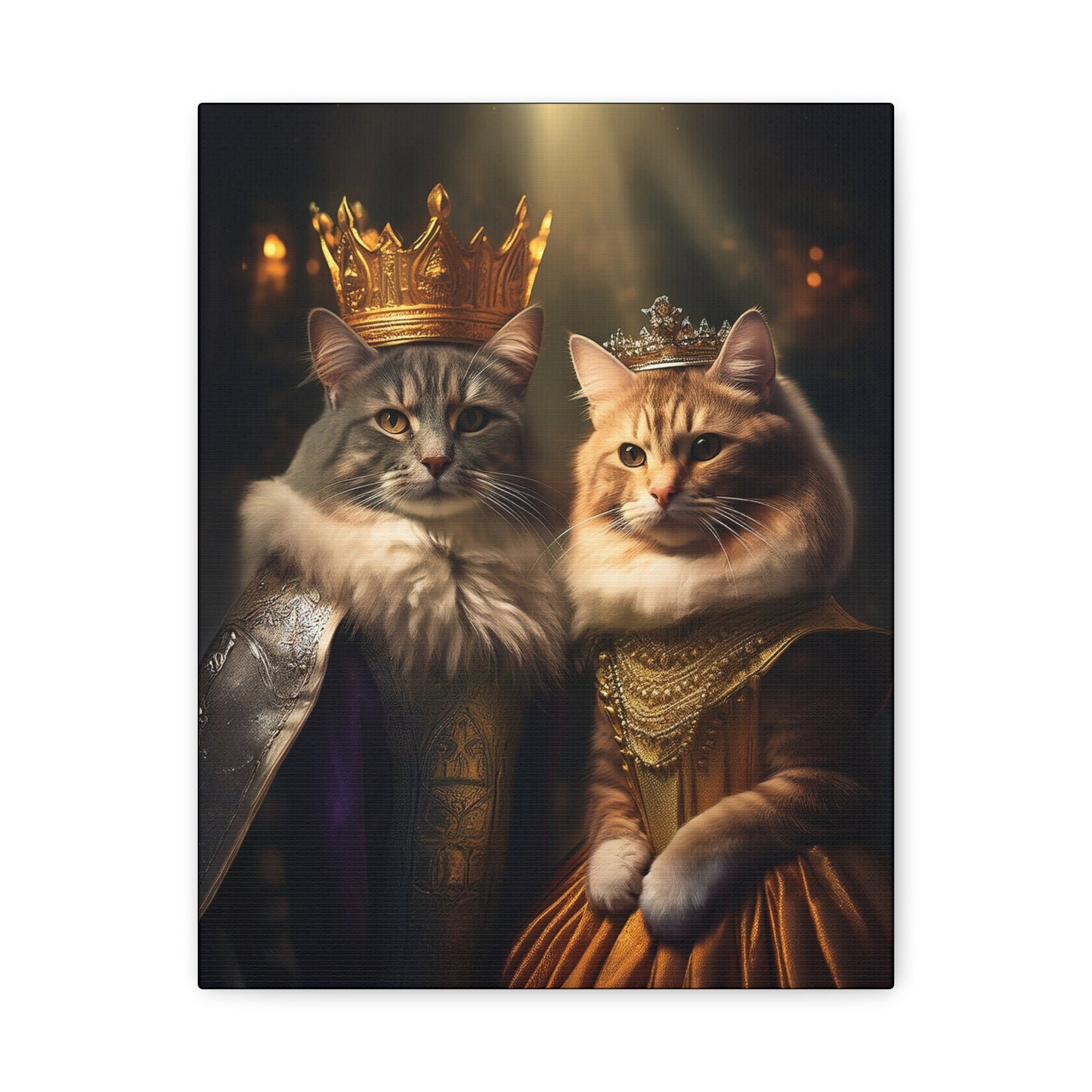 The Royal King and Queen of Meowsington Canvas Art | Stretched Matte Wall Decor 001