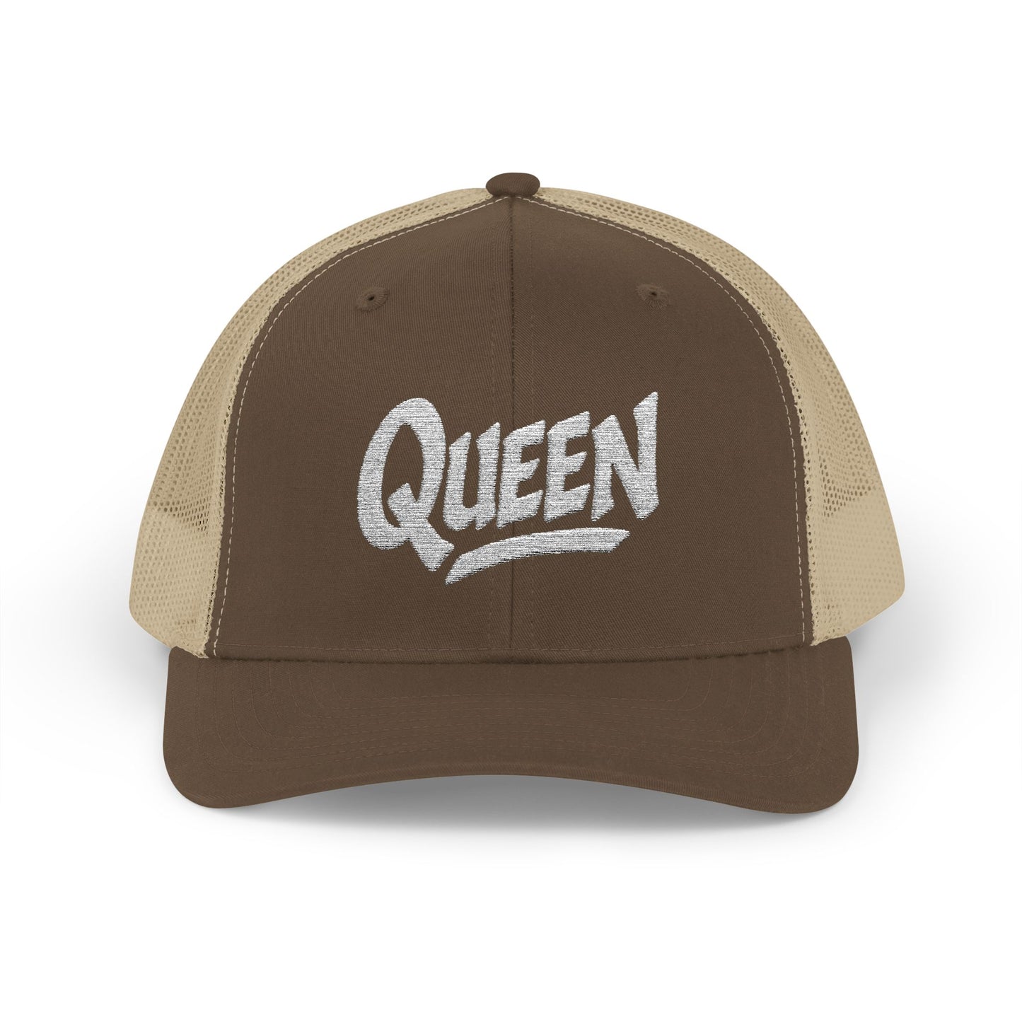 Queen Trucker Hat – Embroidered Crown Hat for Confident Women. White Letters