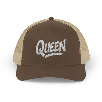 Queen Trucker Hat – Embroidered Crown Hat for Confident Women. White Letters