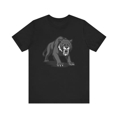 Saber-Tooth Tiger Graphic Tee Dark Theme – Fierce Prehistoric Vector Design with Modern Edge