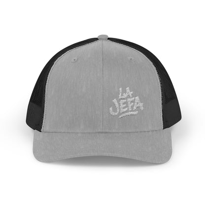 La Jefa Trucker Hat – Embroidered Latina Boss Hat for Bold Women. White Letters
