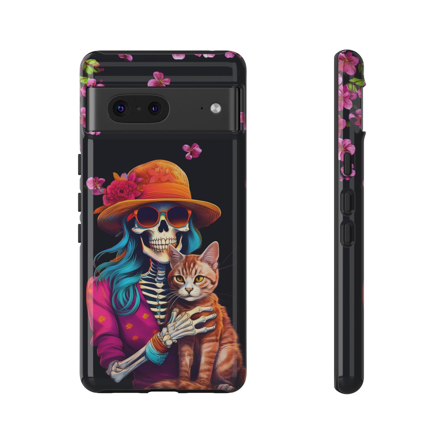 Skeleton holding a Cat Cell Phone Case 001