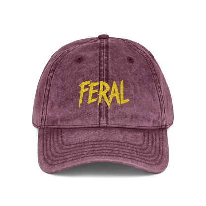 FERAL Vintage Hat – Bold Statement Hat with Wild Energy Font for Rebels, Misfits, and Chaos Enthusiasts