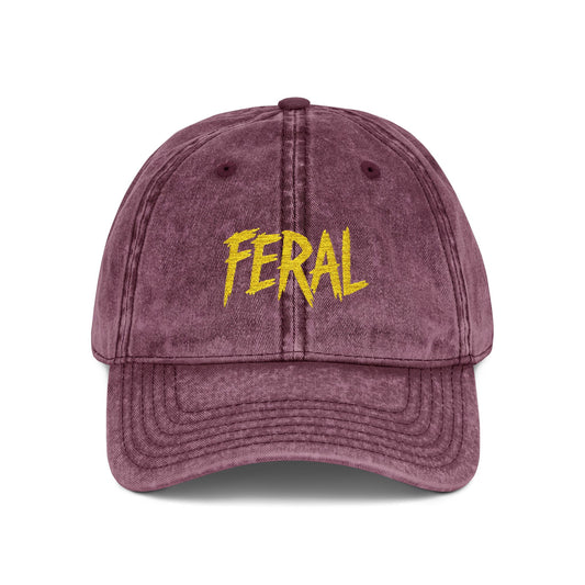 FERAL Vintage Hat – Bold Statement Hat with Wild Energy Font for Rebels, Misfits, and Chaos Enthusiasts