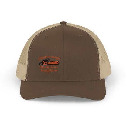 Chattanooga Chainsaw Jugglers Trucker Hat – Embroidered Retro Circus Chaos Hat with Dangercore Energy