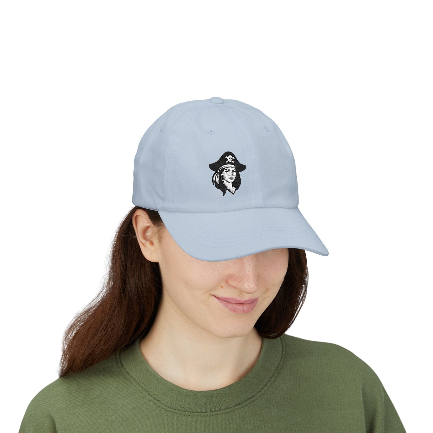 Pirate Girl Embroidered Classic Dad Hat – Bold Skull and Crossbones Graphic for Edgy Style, Retro Vibes, and Pirate-Themed Flair