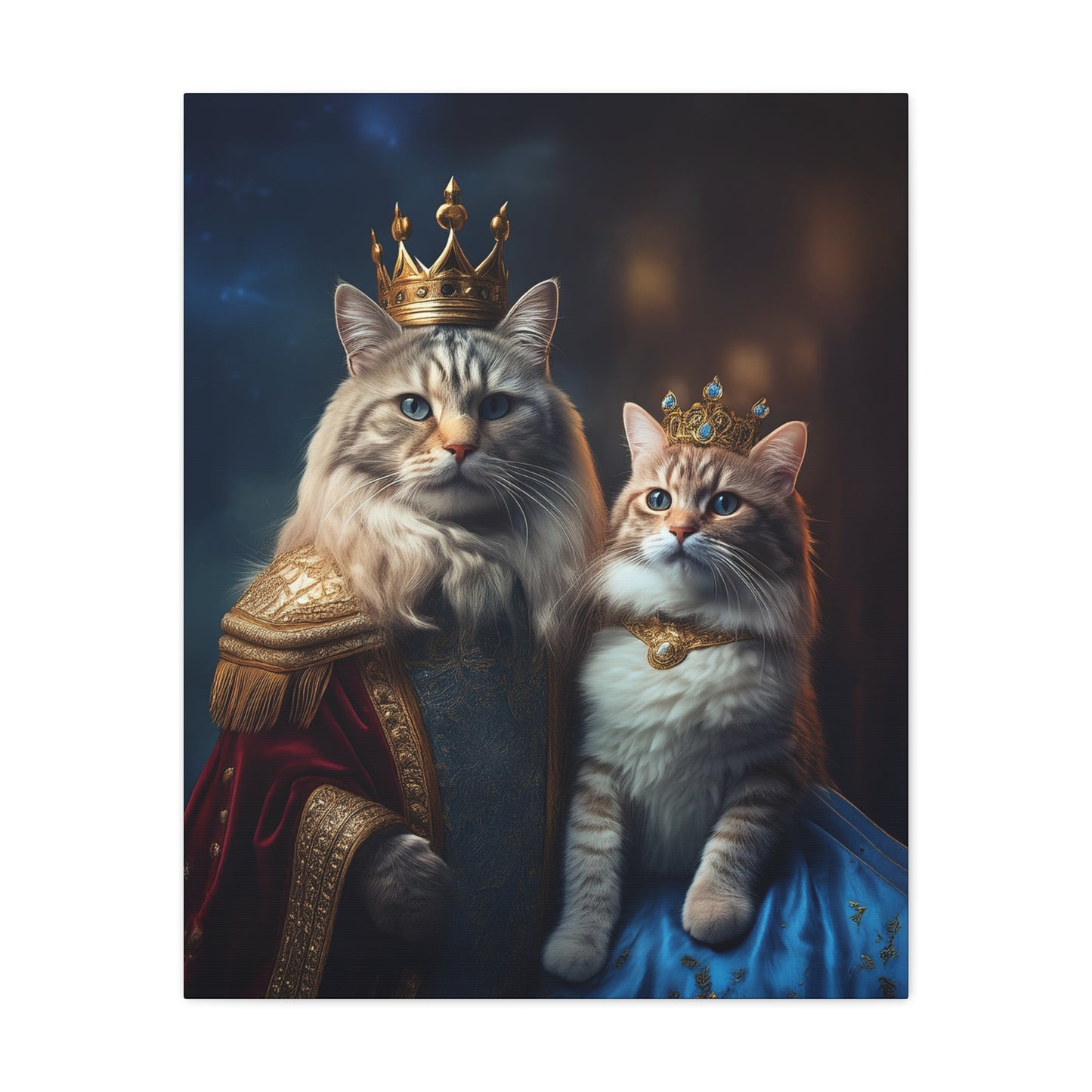 The Royal King and Queen of Meowsington Canvas Art | Stretched Matte Wall Decor 002