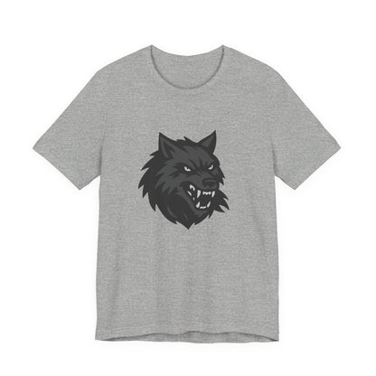 Dark Theme Wolf Head Shirt – Fierce Growling Wolf Face Graphic in Black and Grey for Bold, Edgy Style. Unisex Jersey Short Sleeve Tee