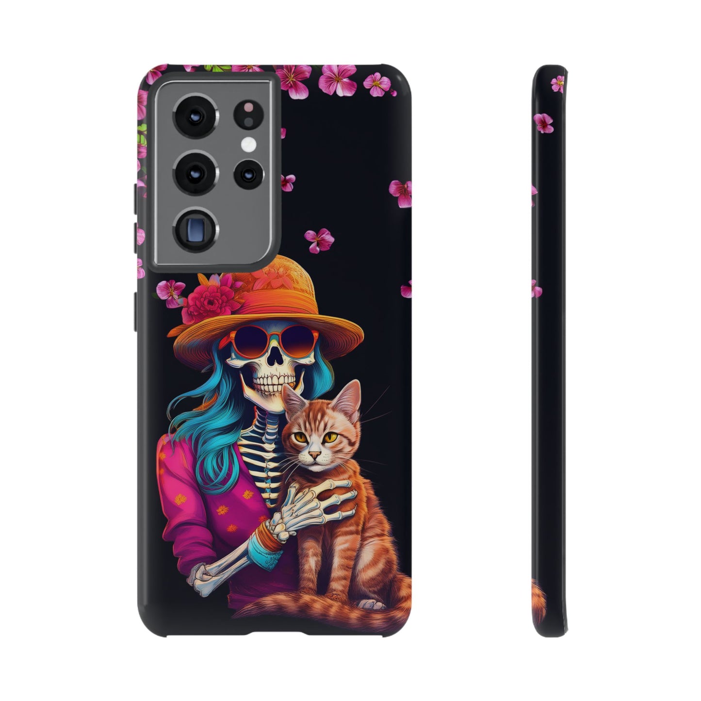 Skeleton holding a Cat Cell Phone Case 001