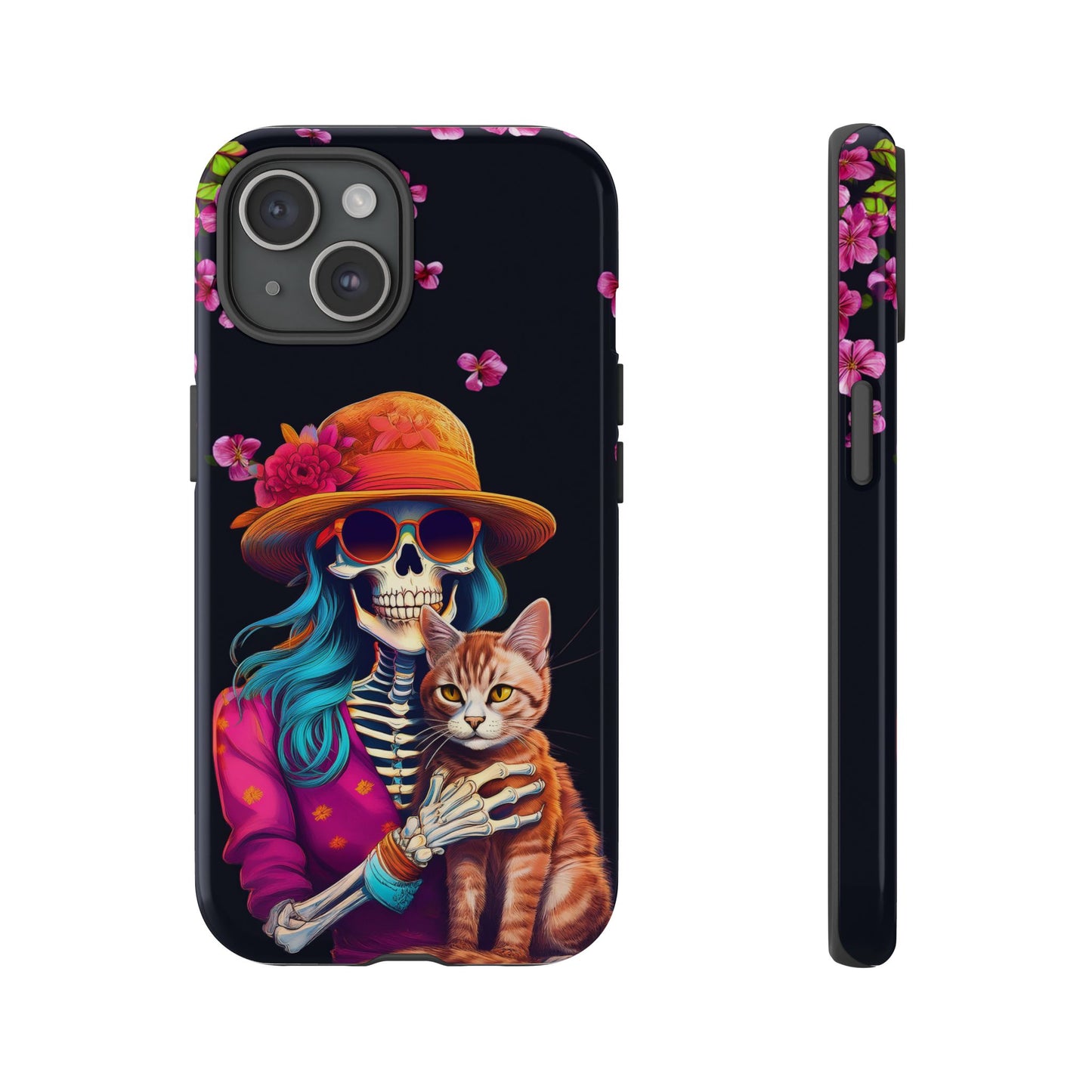 Skeleton holding a Cat Cell Phone Case 001