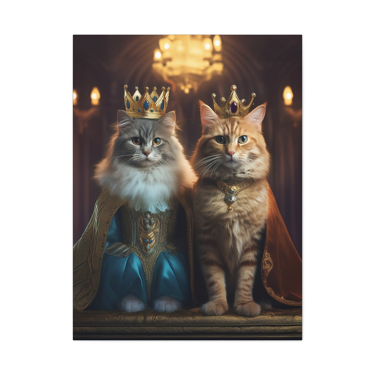 The Royal King and Queen of Meowsington Canvas Art | Stretched Matte Wall Decor 003